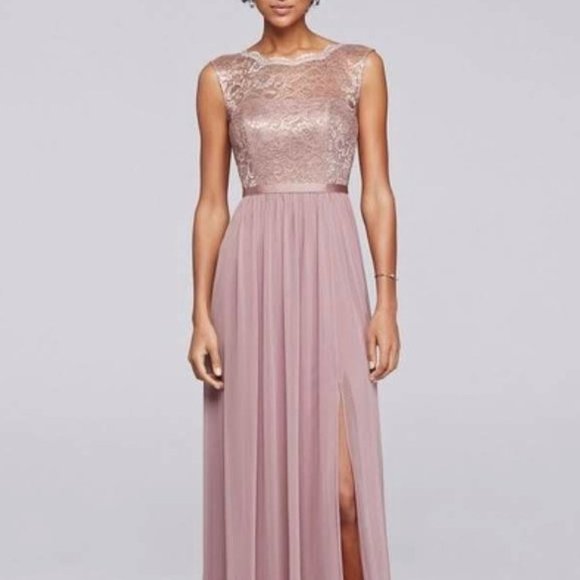 David's Bridal Rose Bridesmaid Dress w/Lace Bodice - Picture 2 of 6